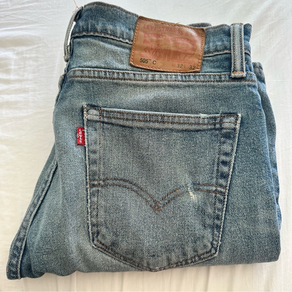 Levi's 505 Blue Straight Jeans Classic Distressed Denim